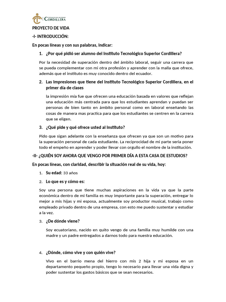 PROYECTO DE VIDA Plantilla para Estudiantes | PDF | Ecuador
