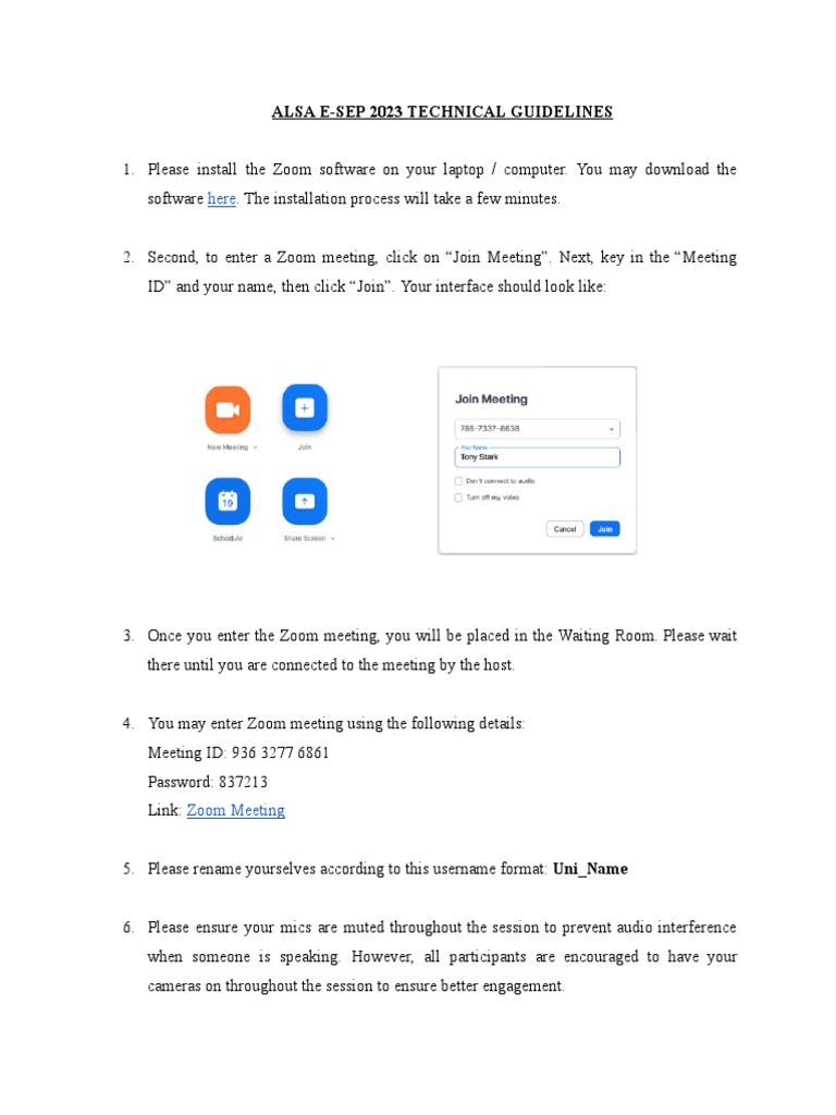 ALSA E-SEP 2023 Zoom Meeting Guide | PDF
