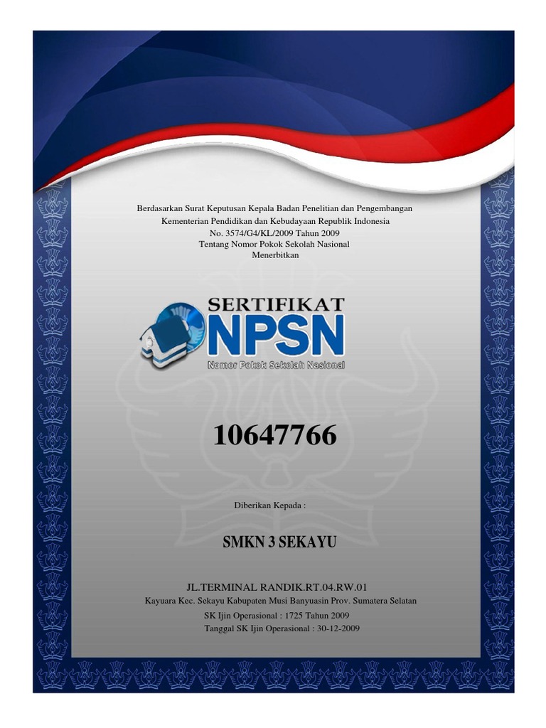 NPSN SMKN 3 Sekayu | PDF