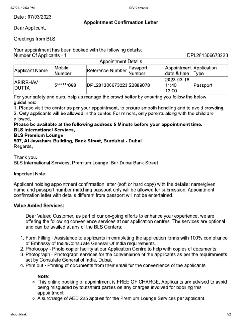 Booking Receipt Passport Bls PDF