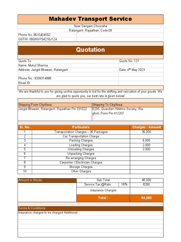 Mahadev Transport Quotation N PDF
