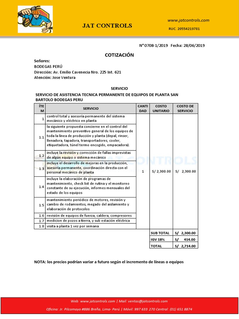 Cotización de Asistencia Técnica JAT | PDF