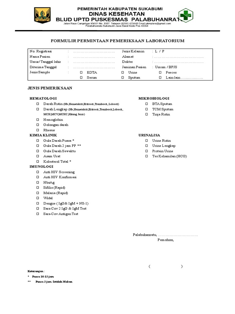 Form Hasil Pemeriksaan Laboratorium 1 Salin Pdf