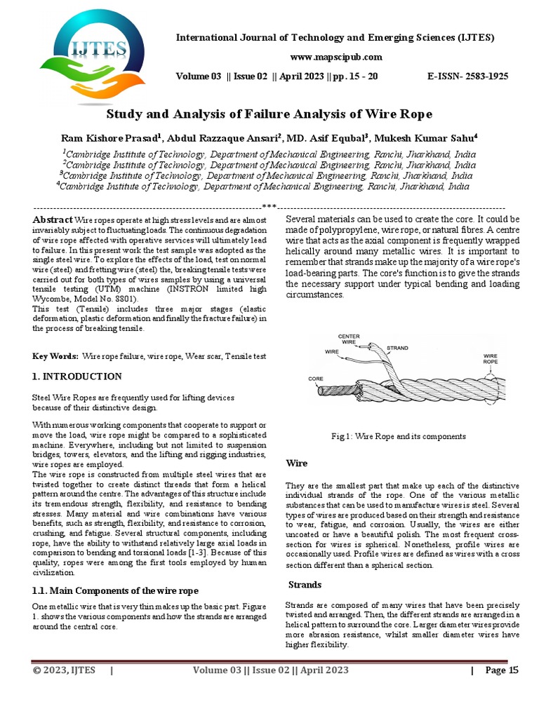 Study and Analysis of Failure Analysis of Wire Rope PDF Wear