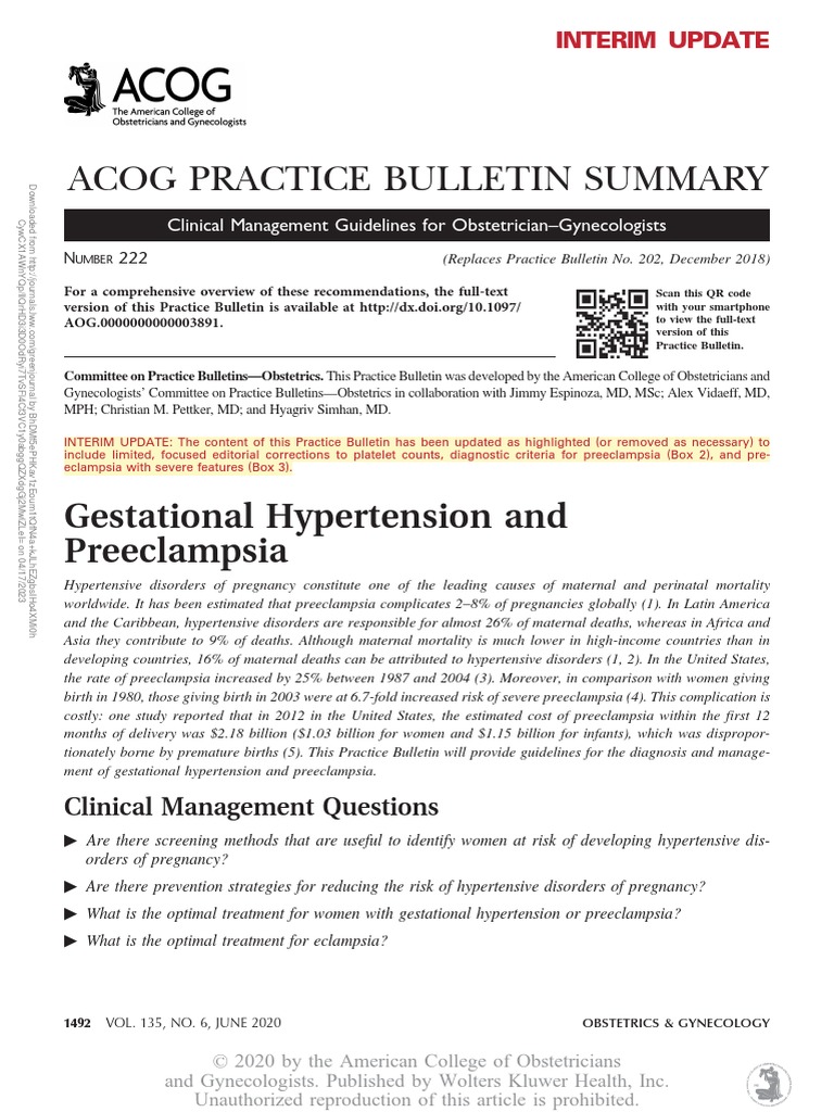 ACOG Practice Bulletin No. 222 Update | PDF | Hypertension | Public Health