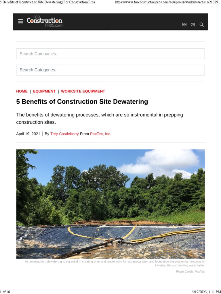 5 Benefits of Construction Site Dewatering For Construction Pros | PDF ...