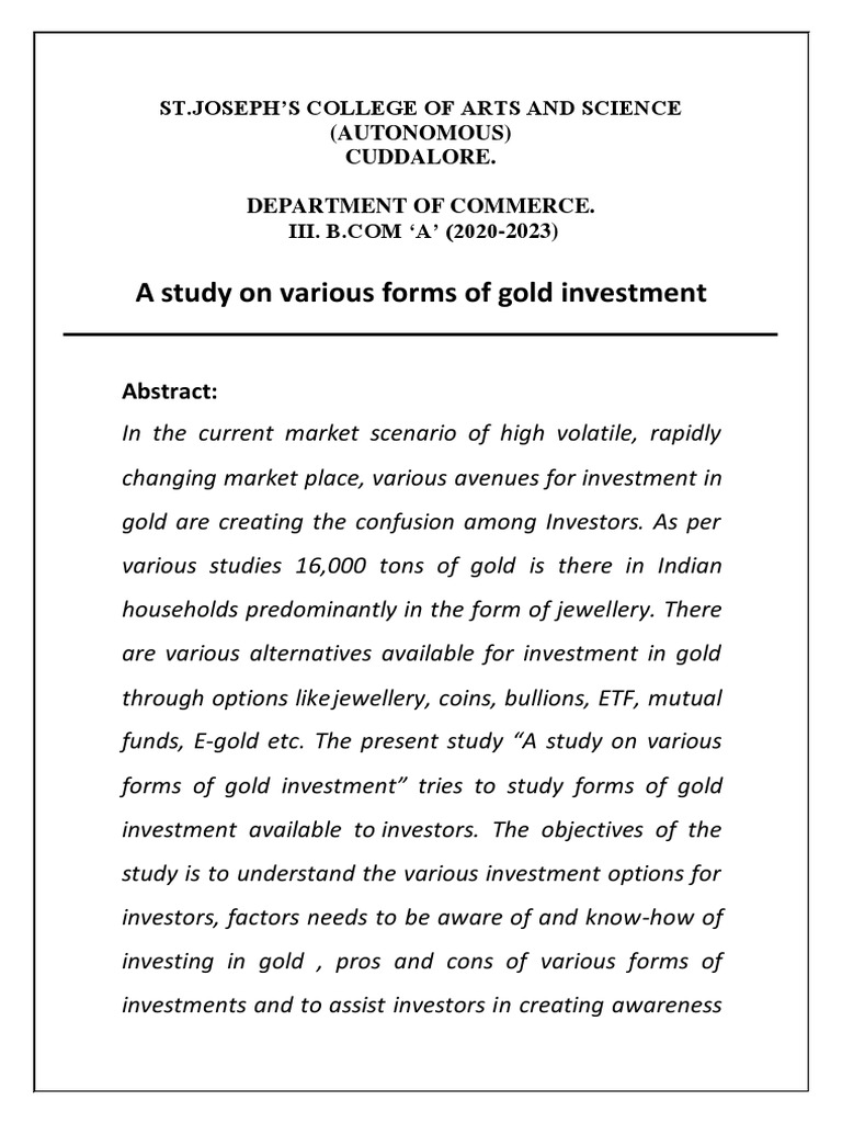 Gold Investment Project PDF Gold As An Investment Exchange Traded