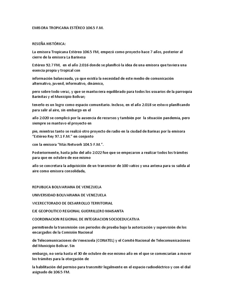 Emisora tropicana est reo 106 pdf radio tecnolog a de informaci n