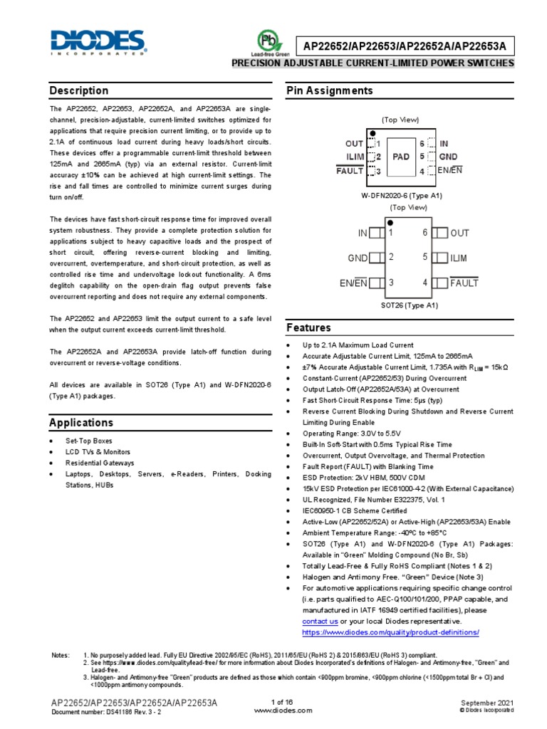 AP22652/AP22653/AP22652A/AP22653A Description Pin Assignments PDF
