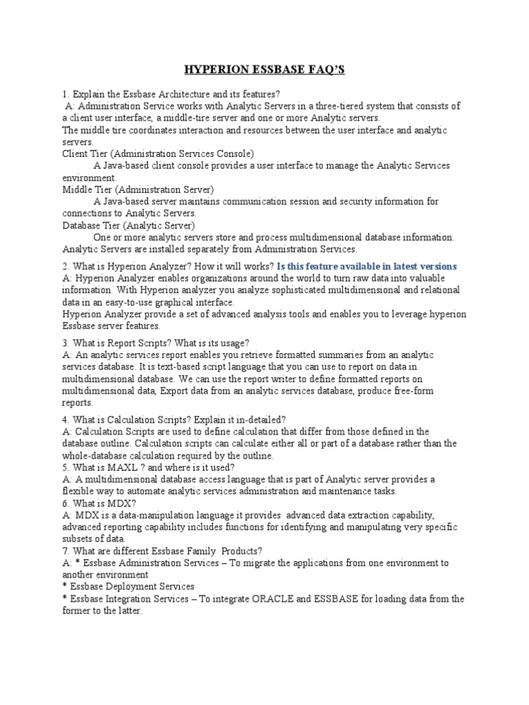 Hyperion Essbase Faq's | PDF | Database Index | Databases