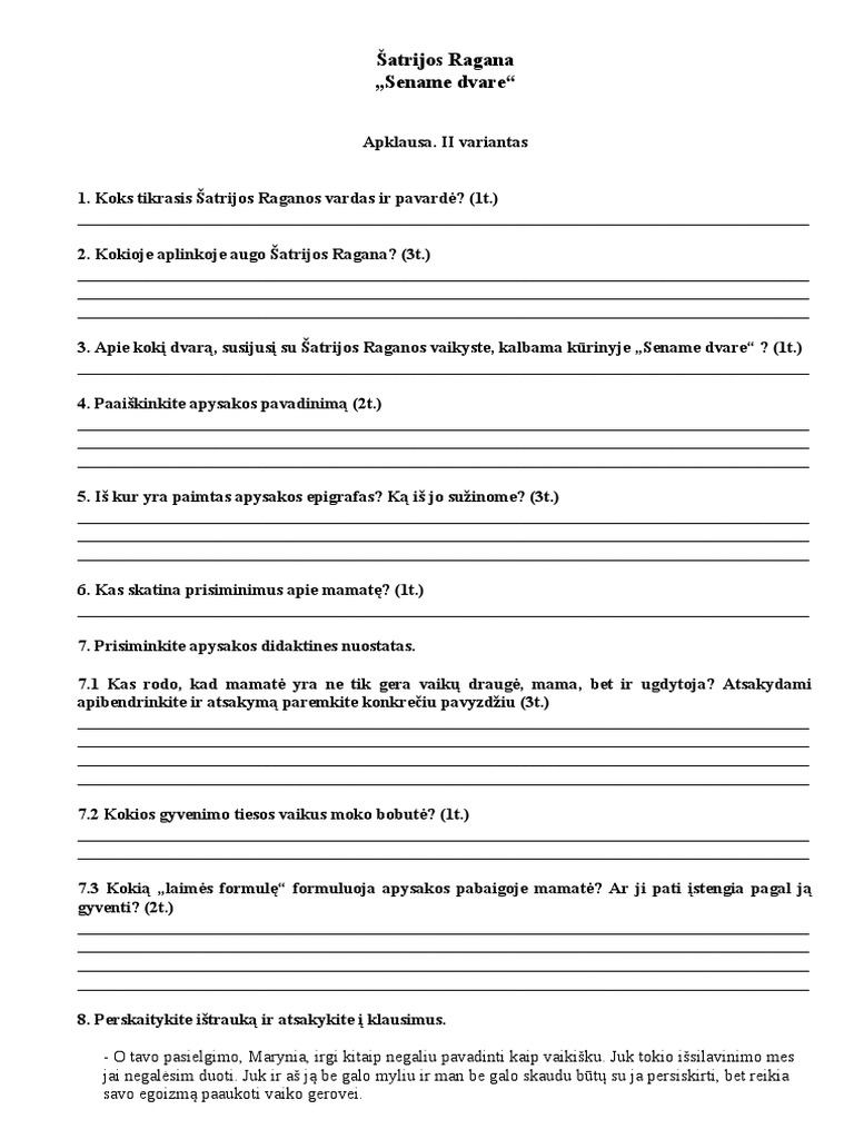 Atrijos-Ragana Sename-Dvare Apklausa II V. | PDF