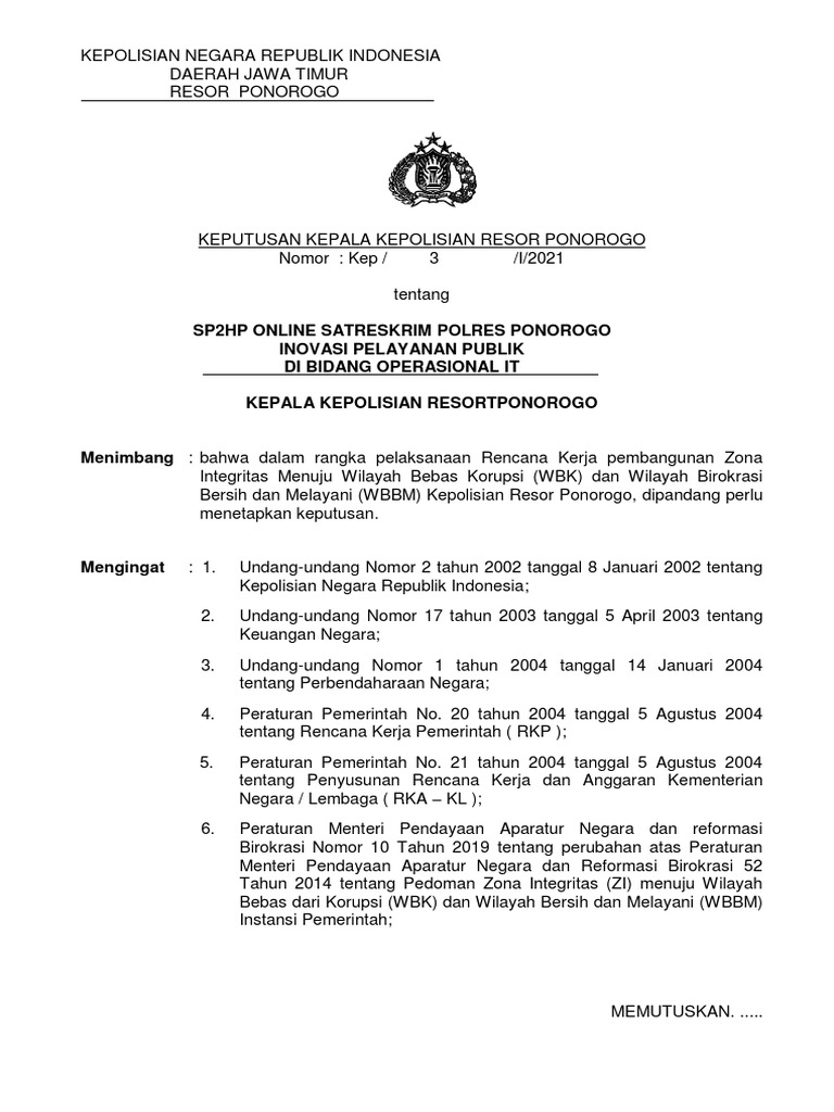 Inovasi SP2HP Online Polres Ponorogo | PDF