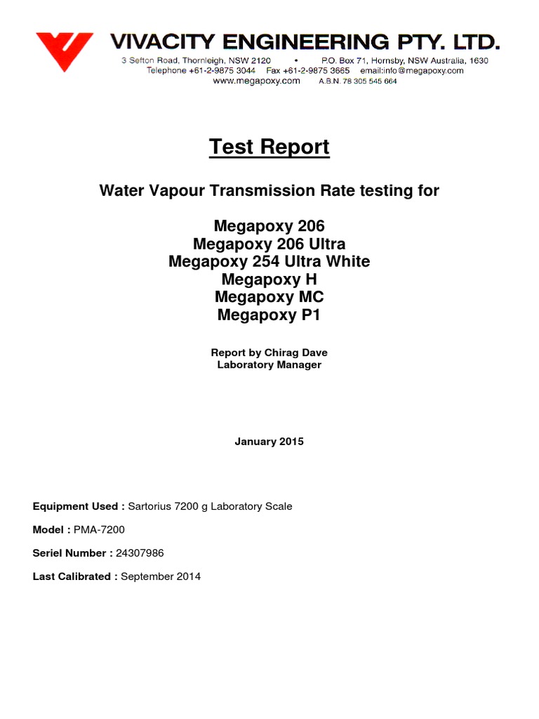 Megapoxy Water Vapour Transmission Test | PDF | Adhesive | Materials ...