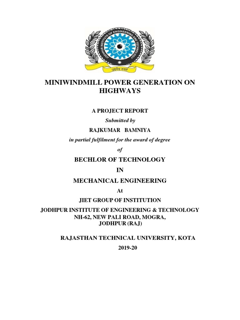 Mini Windmill Power Generation Project | PDF | Wind Turbine | Wind Power