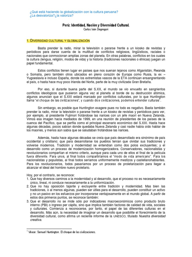 Diversidad Cultural en el Perú y Globalización | PDF | Perú | Nación