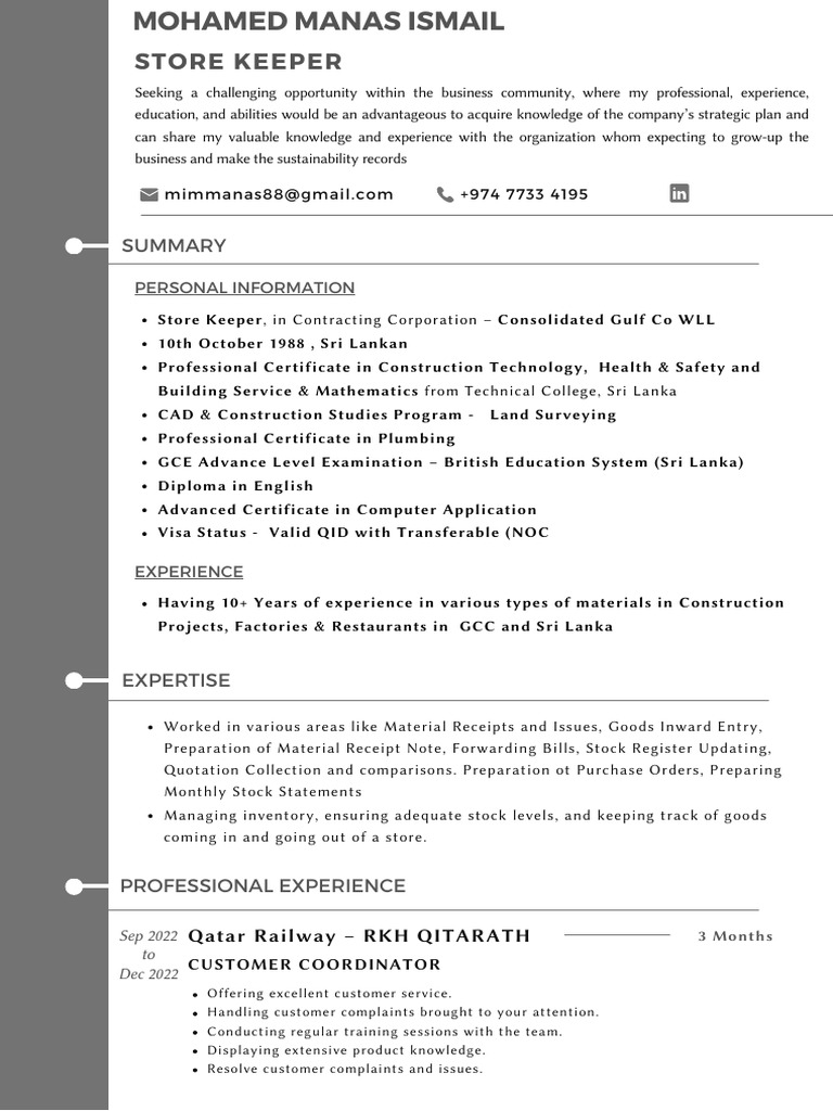 Manaz Store Keeper - Resume | PDF | Inventory | Receipt
