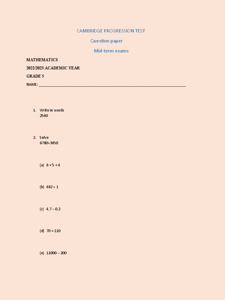 Grade 5 Mathematics Pdf