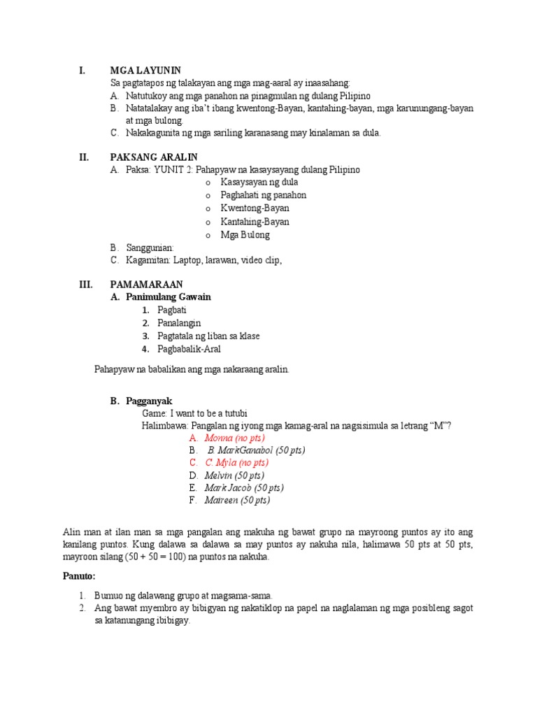 Dulaang Pilipino. Yunit Ii. LP | PDF