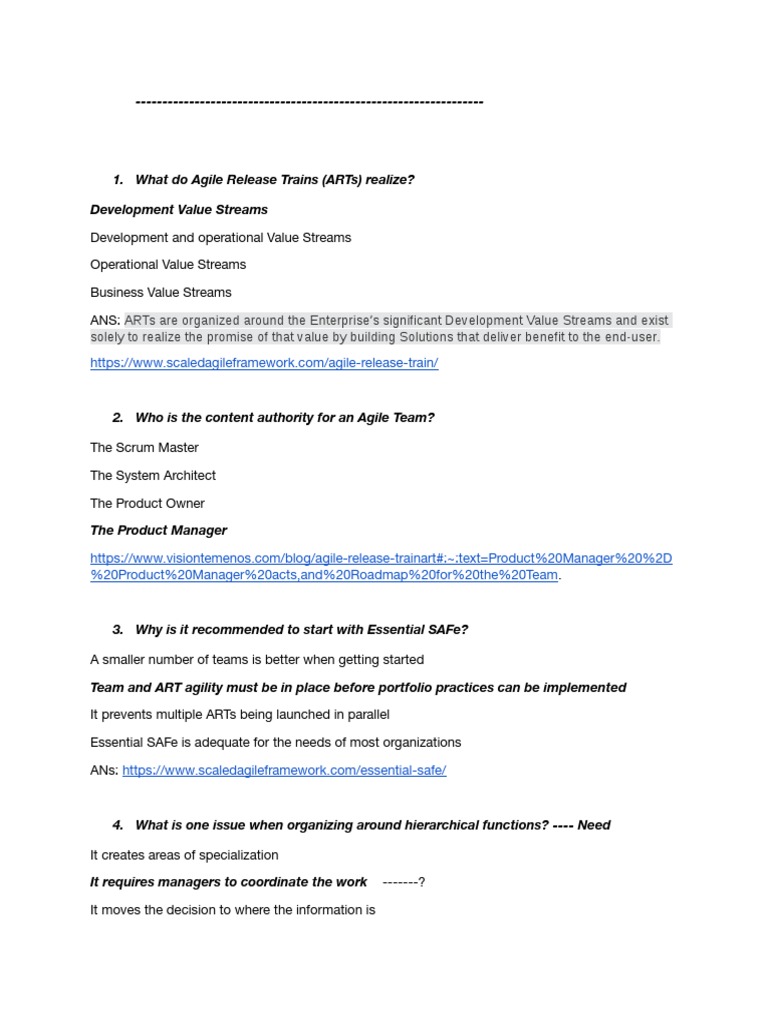 SAFE REAL TEST Questions 05 09 2021 1 | PDF | Scrum (Software ...