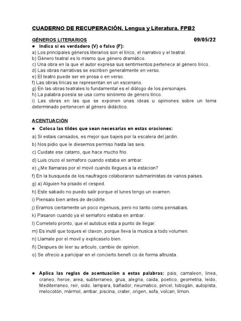 Ejercicios de Lengua y Literatura FPB2 | PDF | Rima | Adverbio