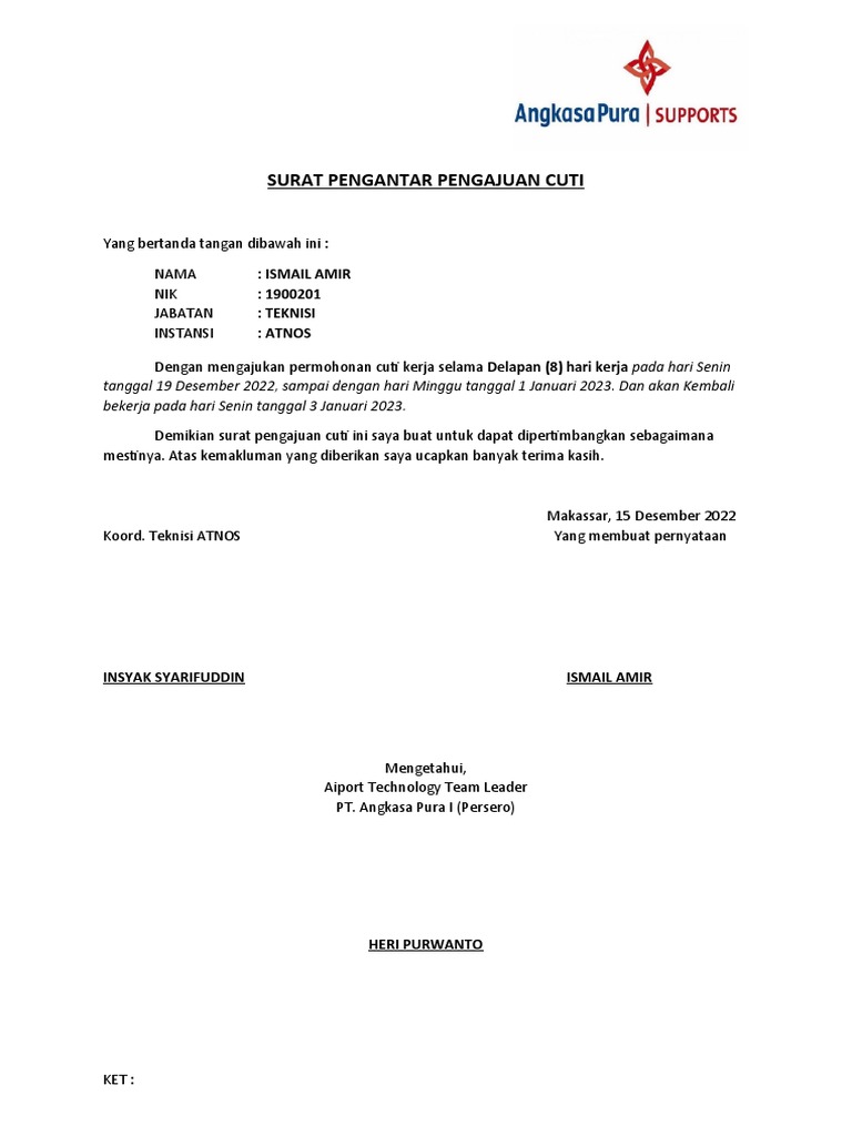 Surat Pengantar Pengajuan Cuti Pdf