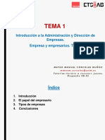 GESTEMP - Tema 1 Introducción A La Administración y Dirección de Empresas. Empresas y Empresarios. Tipos