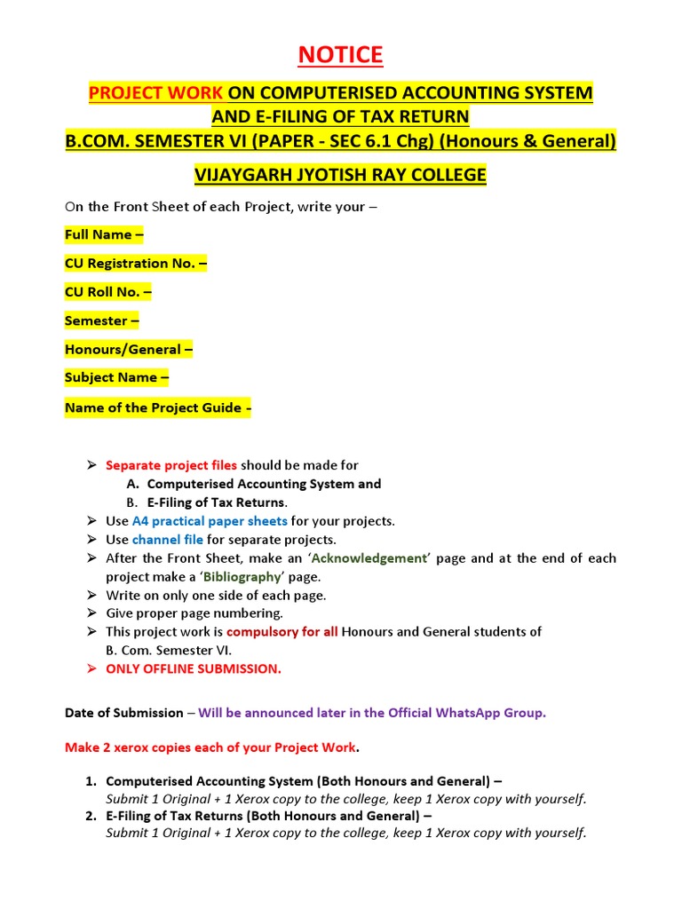 Project Work Notice - Sem 6 | PDF | Taxes | Banks