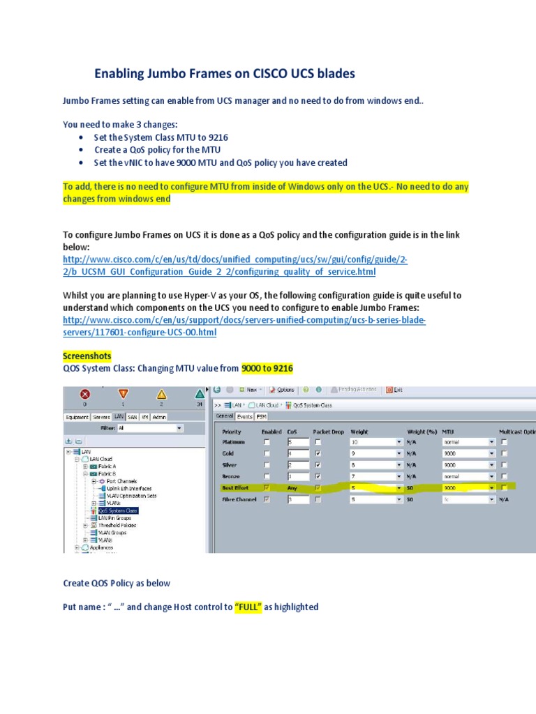 Enabling Jumbo Frames on Cisco UCS | PDF | Business | Technology ...