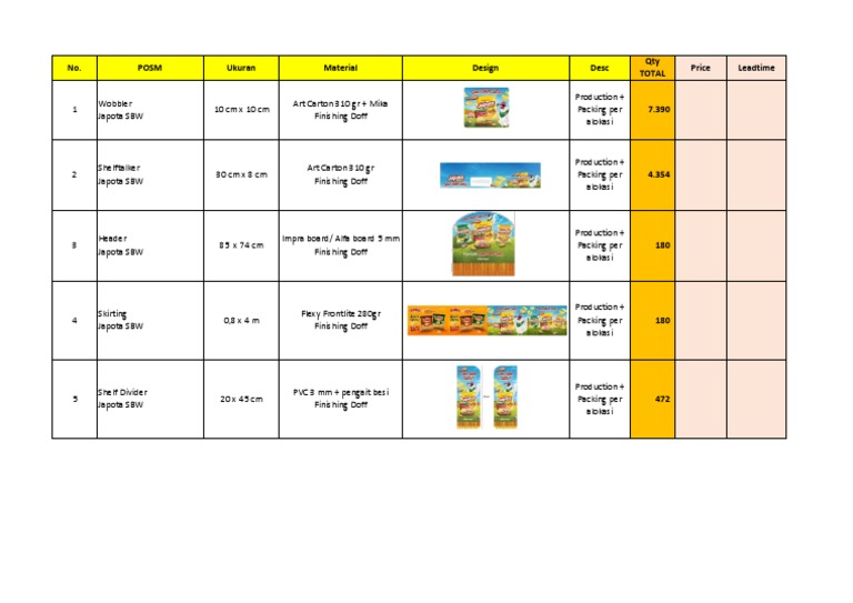 POSM List Japota | PDF