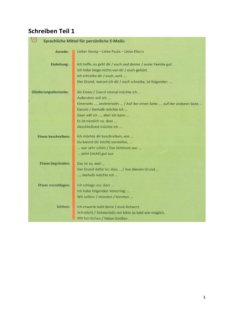 Formwahrende Schreiben B1