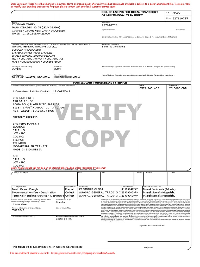 Transport Document | PDF | Bill Of Lading | Cargo