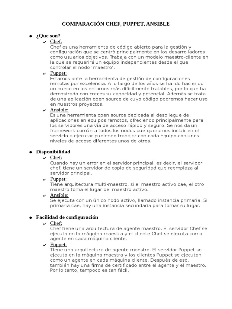 Comparativa de Chef, Puppet y Ansible | PDF | Servidor (Computación ...