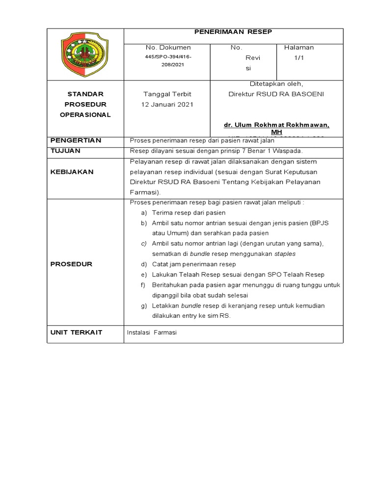 SPO Penerimaan Resep | PDF