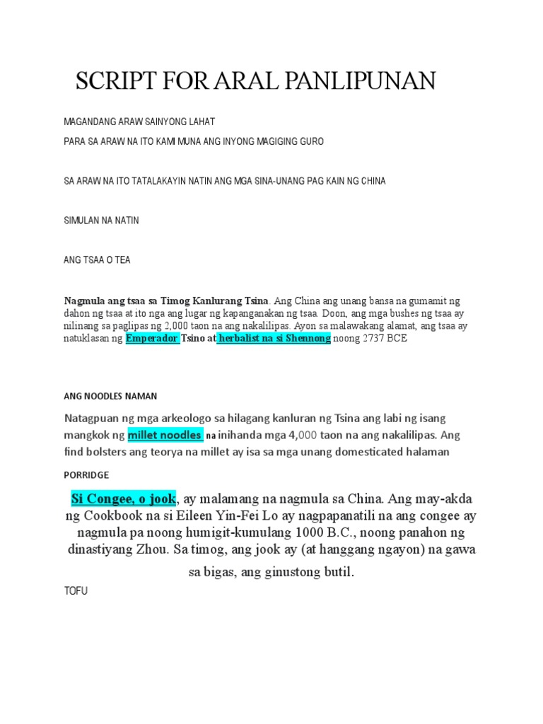 Script For Aral Panlipunan | PDF