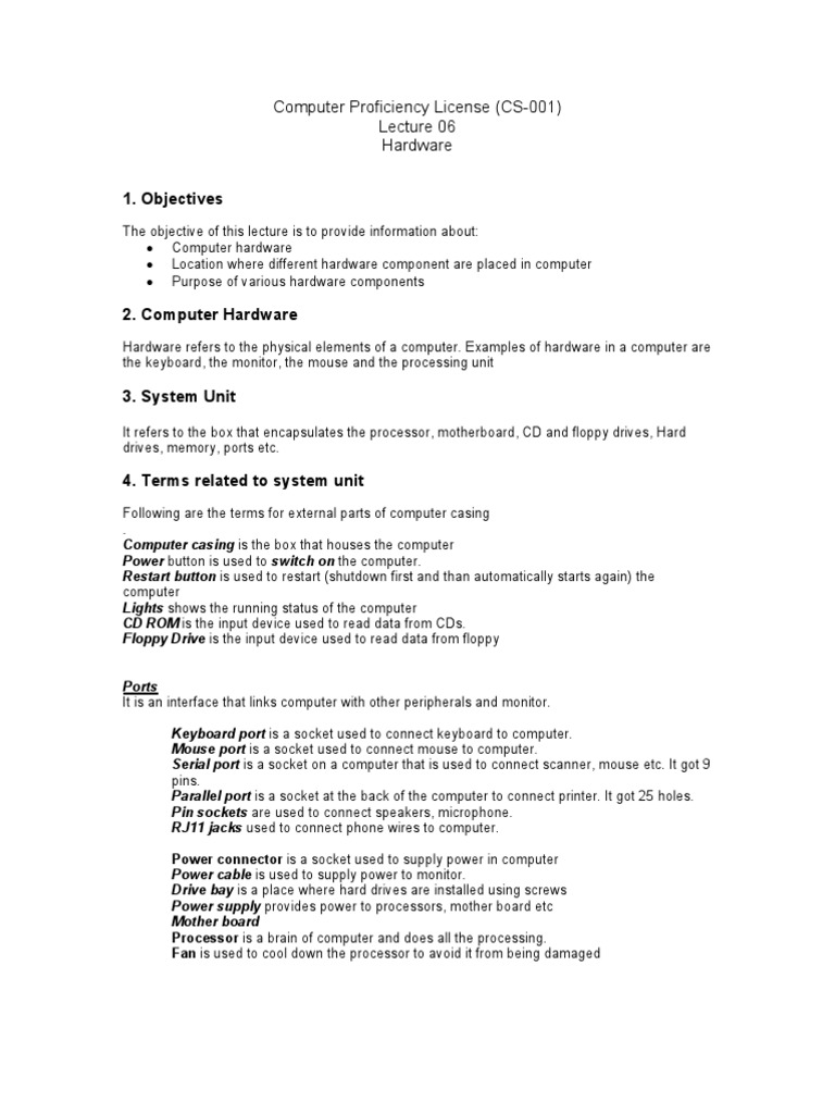 Lecture No 6 | PDF | Computer Hardware | Electrical Connector