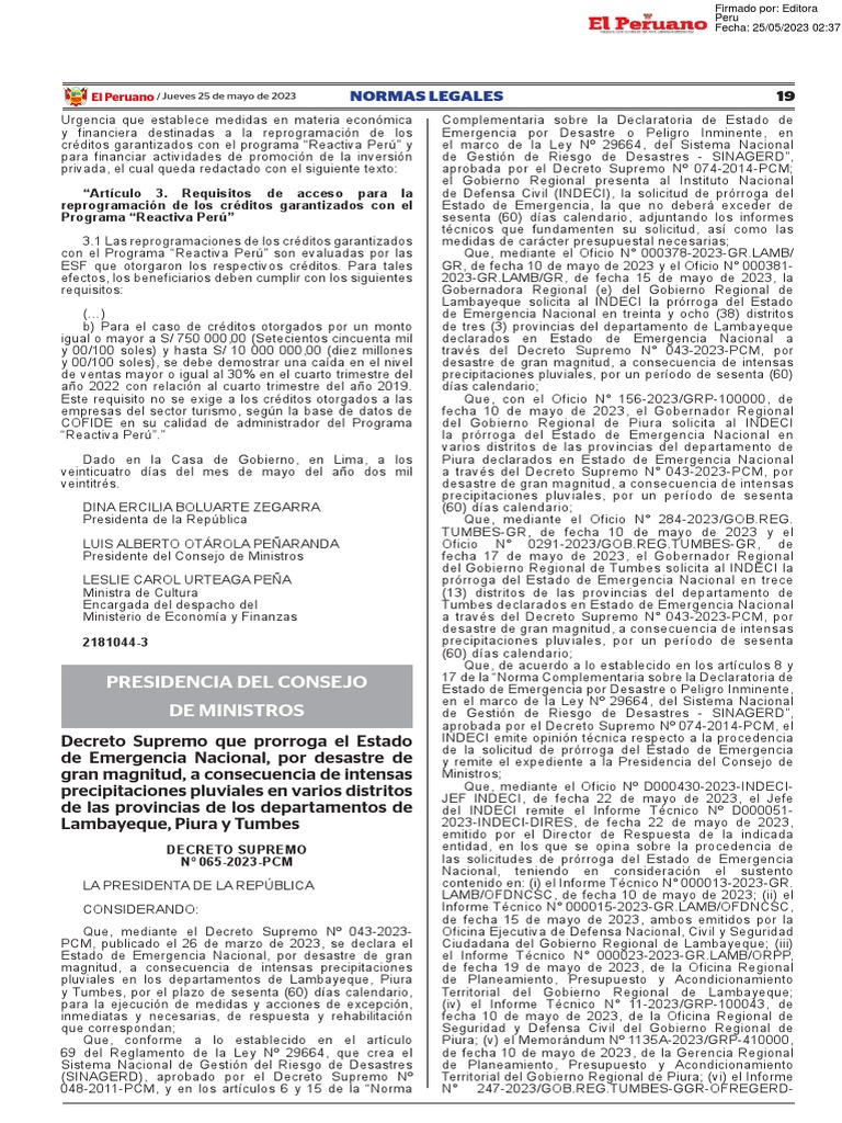 Decreto Supremo Que Prorroga El Estado de Emergencia Naciona Decreto ...