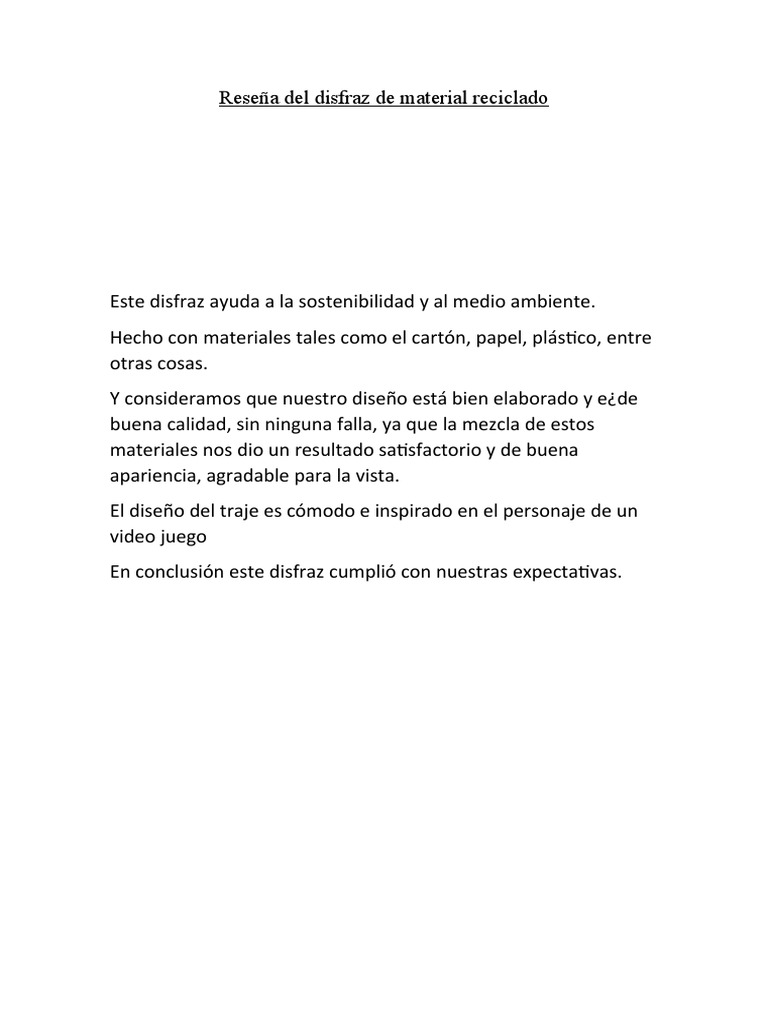 Reseña de disfraz reciclado sostenible | PDF | Hogar, jardinería y ...