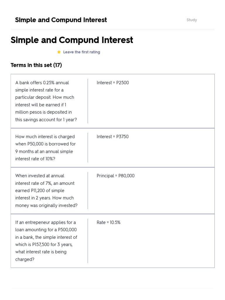 Simple and Compund Interest Flashcards Quizlet PDF Interest