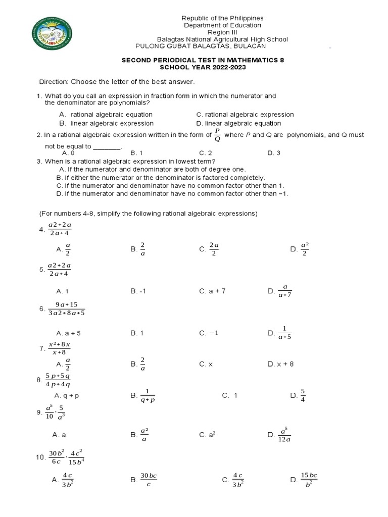 Math 8 Periodical Test Guide | PDF | Cartesian Coordinate System ...