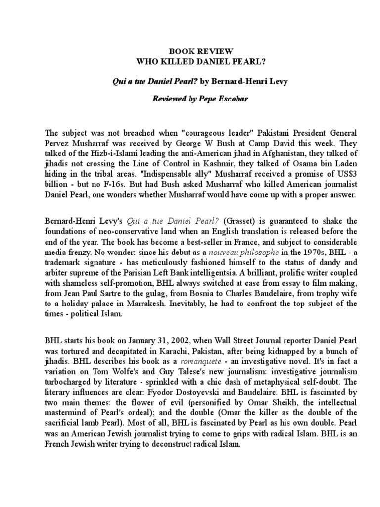 Who Killed Daniel Perarl by Bernard-Henri Levy | PDF | Al Qaeda | World ...