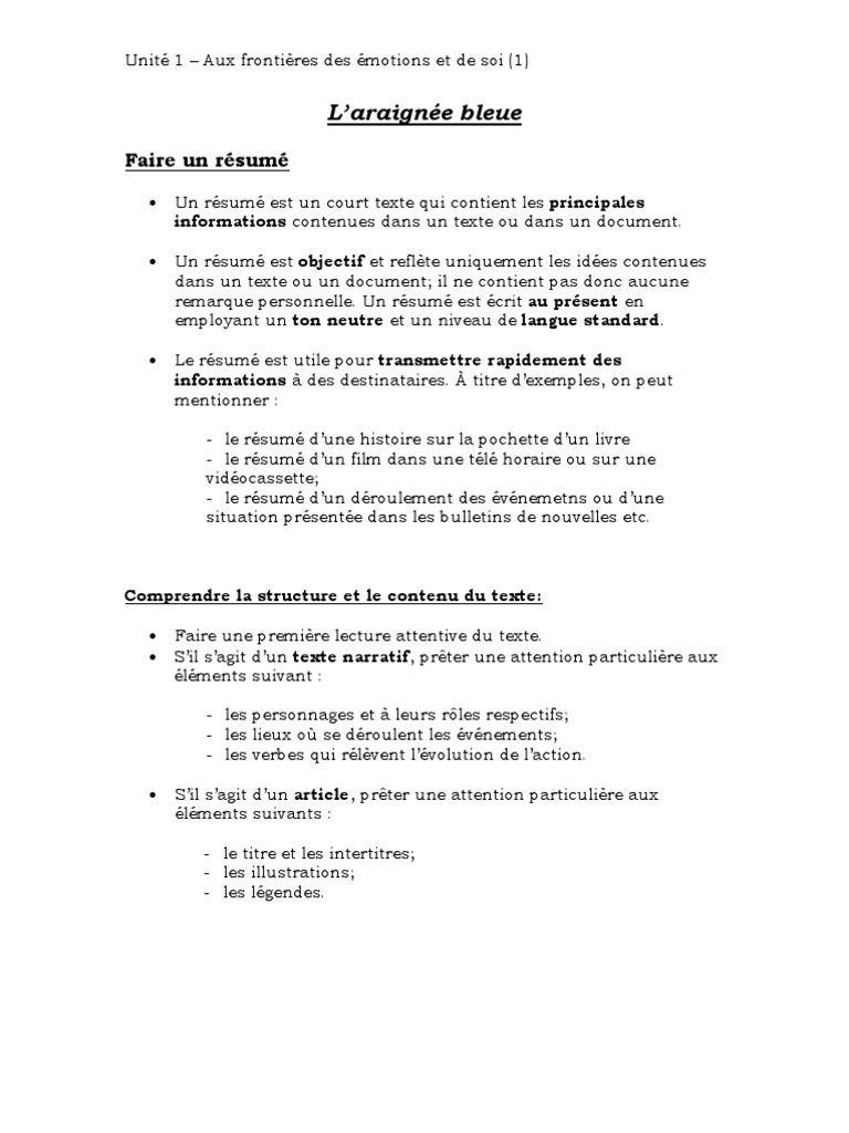 Comment Faire Un Resume De Memoire Faire un résumé