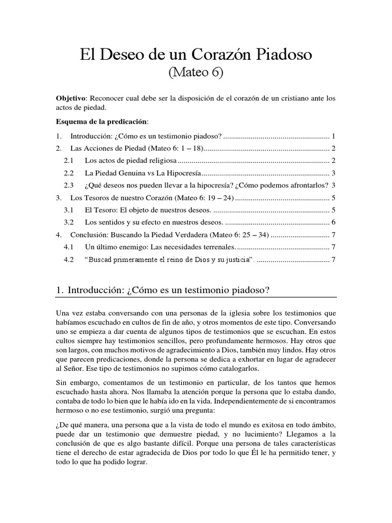 Corazón Piadoso según la Biblia | PDF | Testimonio | Jesús