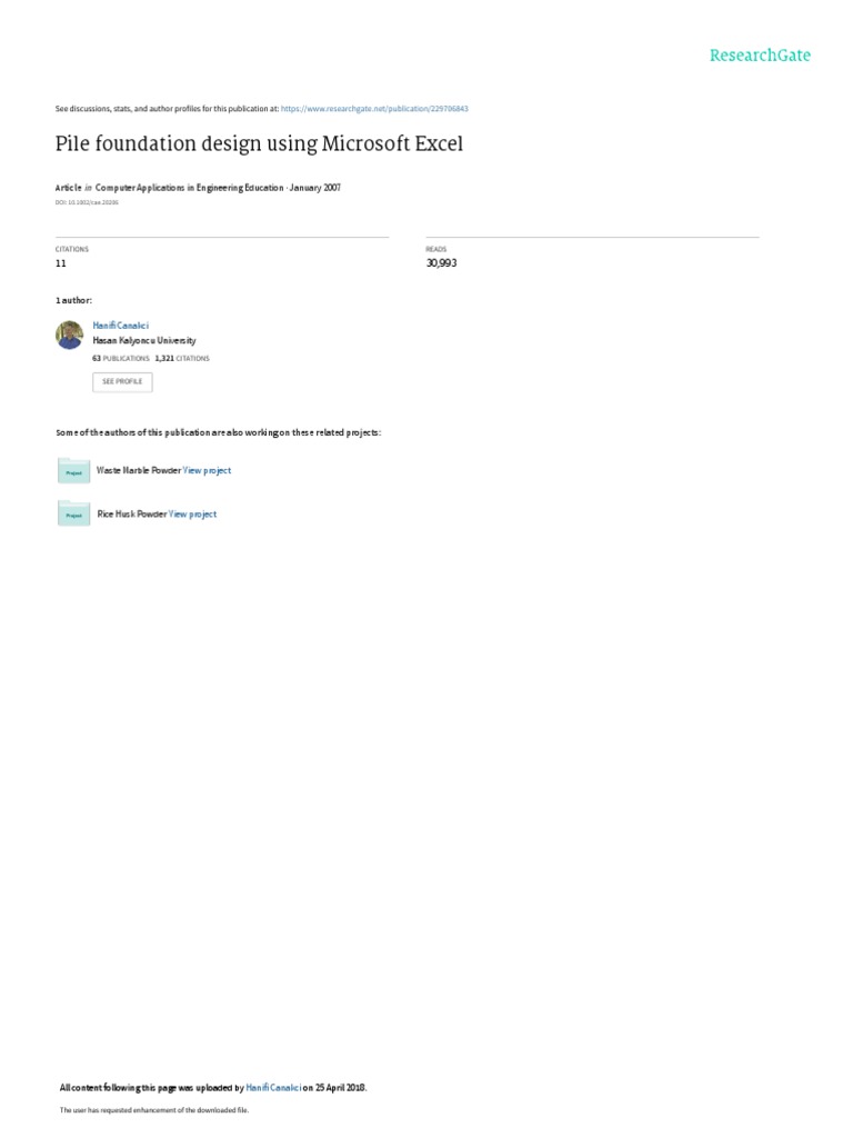 Pile foundation design using microsoft excel computer applications in