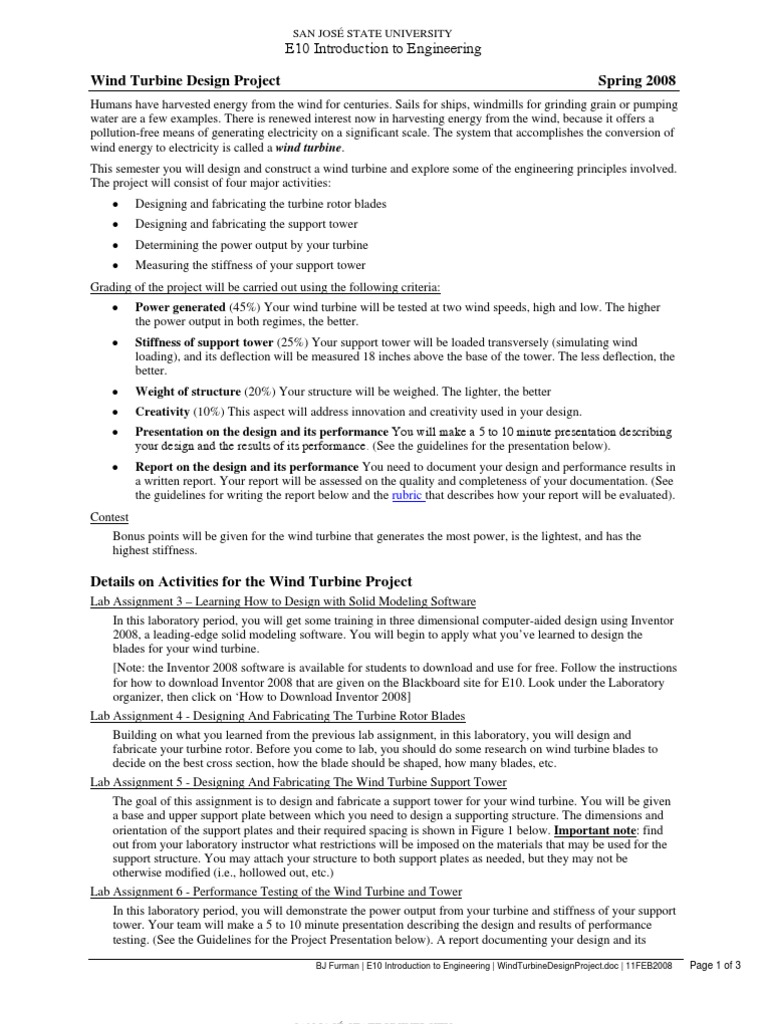 Wind Turbine Design Project | PDF | Wind Power | Wind Turbine