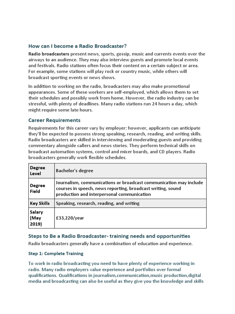 How To Work in Radio PDF Recruitment News