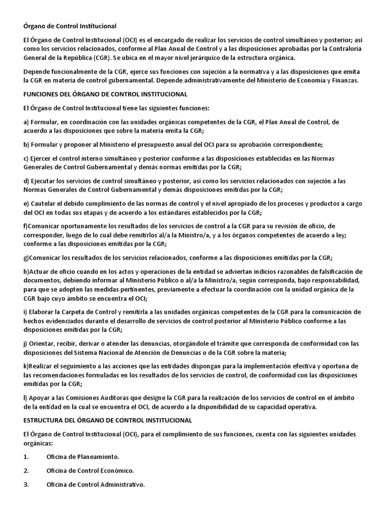 Funciones del Órgano de Control Institucional | PDF | Ministerio ...