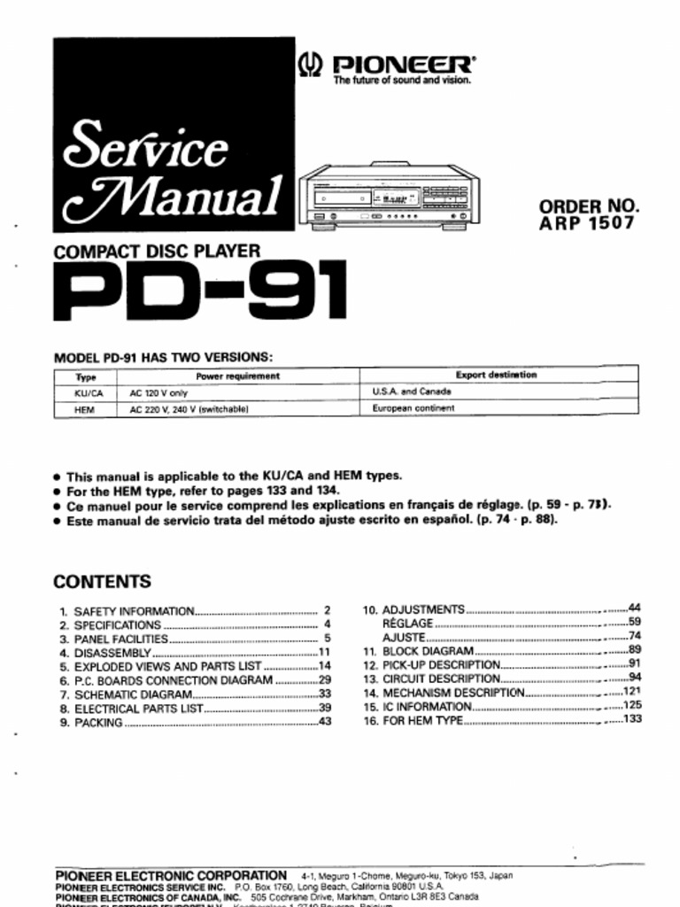 Pioneer pd91 | PDF