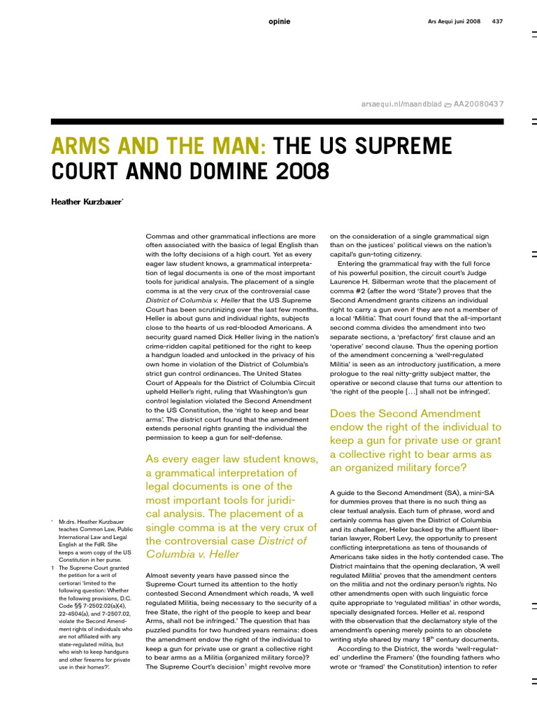 Arms and The Man PDF Second Amendment To The United States