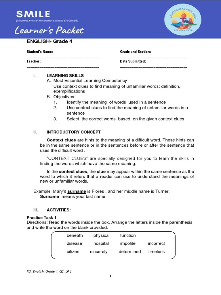 Grade 4 English Context Clues Lesson | PDF | Water | Water Vapor