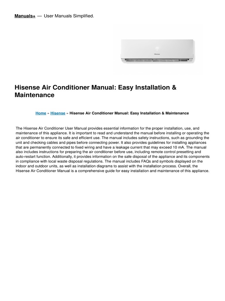 Hisense Air Conditioner User Manual PDF Air Conditioning Physical